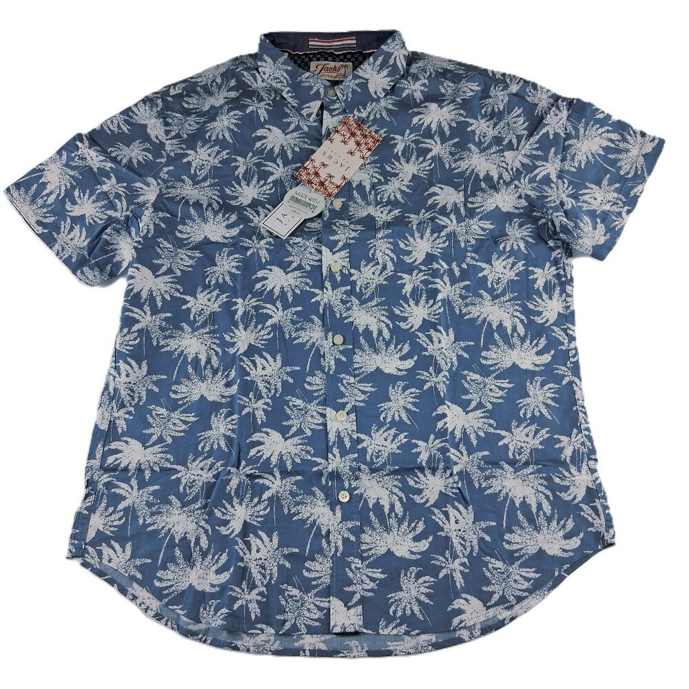 Jachs Button Front Short Sleeve Shirt Men's Size Medium Blue Palm Trees